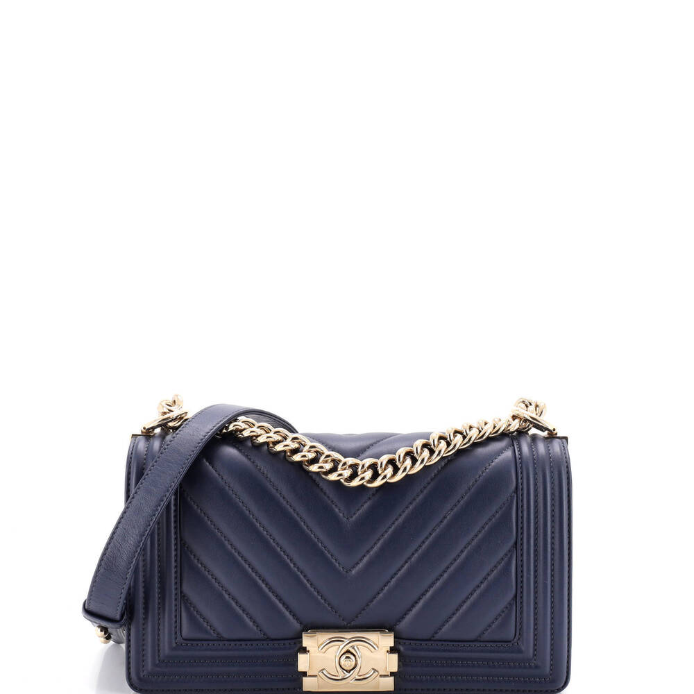 Chanel Old Medium Boy Flap Bag Chevron Calfskin